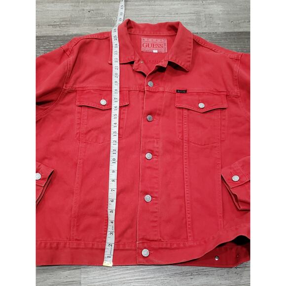 Vintage Guess Red Denim Button Up Collared Jacket Made in USA American Tradition - Picture 9 of 10